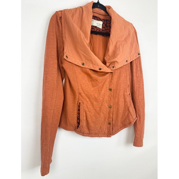 Anthropologie Saturday Sunday Tavi Moto Cotton Knit Jacket, Rust Orange - Size S - Picture 4 of 9